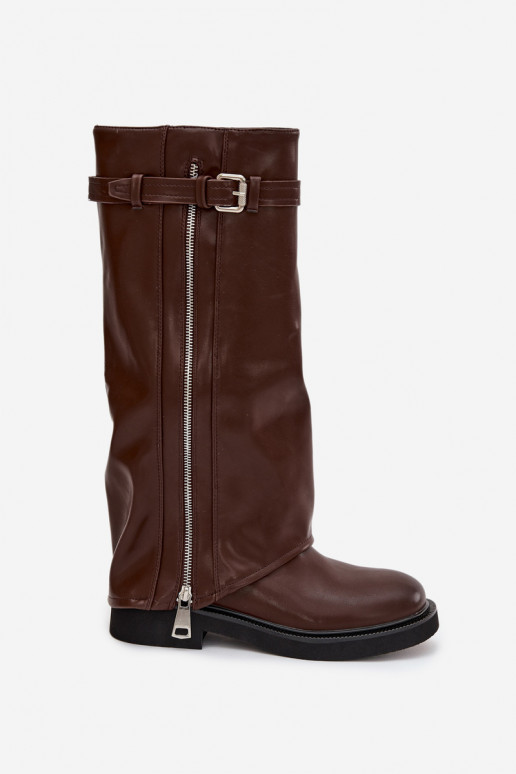bottes pour femmesDANSyÀiniętą CholeÀką avec boucles I couleur argentm Zamkiem réchauffer marron Bressa