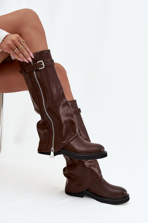bottes pour femmesDANSyÀiniętą CholeÀką avec boucles I couleur argentm Zamkiem réchauffer marron Bressa