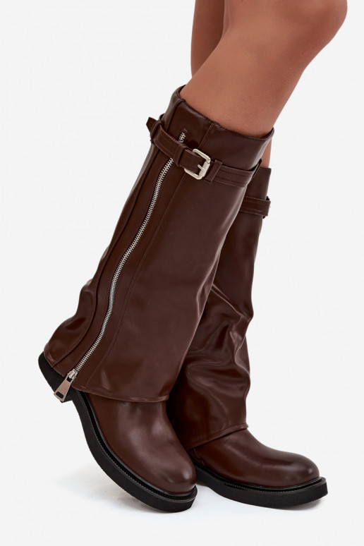 bottes pour femmesDANSyÀiniętą CholeÀką avec boucles I couleur argentm Zamkiem réchauffer marron Bressa