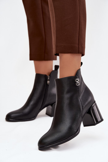 Bottines isolées en cuir naturel pour femmes avec talons couleur noire Jovelle 2