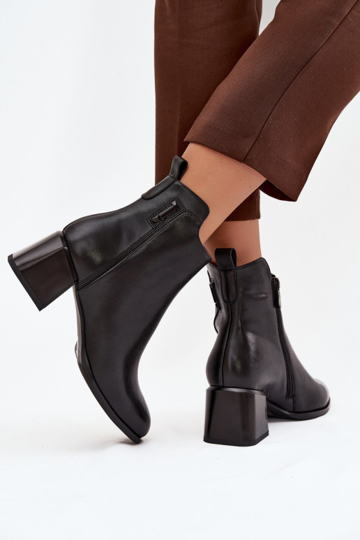 Bottines femme en cuir naturel avec des talons réchauffer couleur noire Nolivra