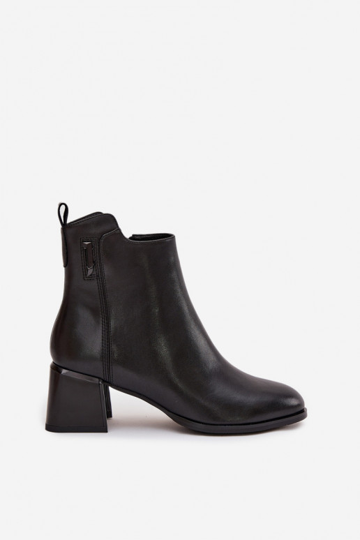 Bottines femme en cuir naturel avec des talons réchauffer couleur noire Nolivra