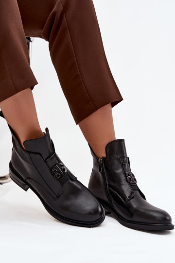 Bottines en cuir isolées pour femmes avec détails ornés couleur noire Briselda