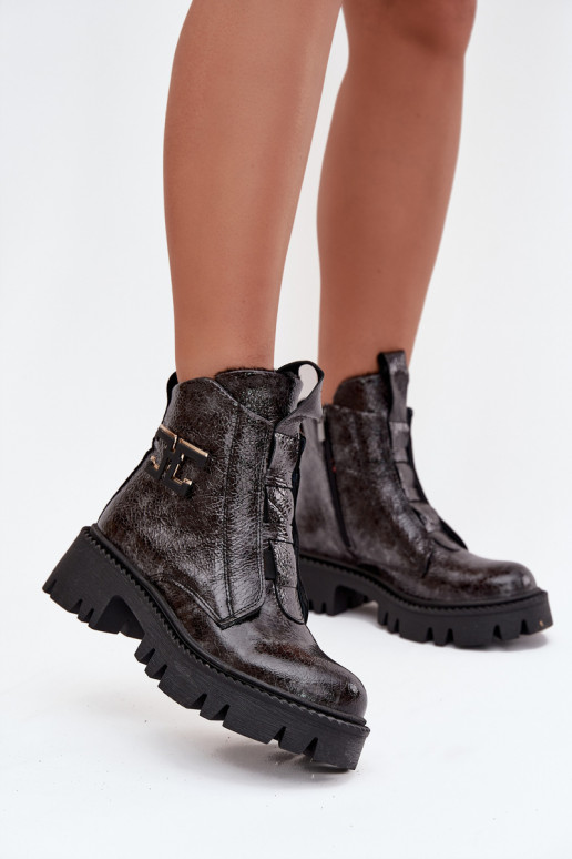 Peau avec effet vernis Bottes pour femmes avec des ornements réchauffer Artiker 57C2081 couleur grise