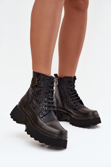 Peau Bottes pour femmes avec une plateforme avec des écrits I Ozdobnym Detalem Artiker 57C2273 couleur noire 2