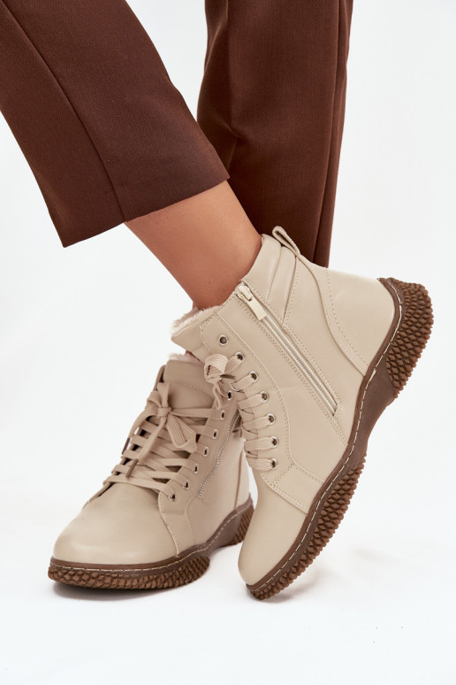 Bottes pour femmes réchauffer avec de la fourrure à l intérieur en cuir écologique beige Ulverina