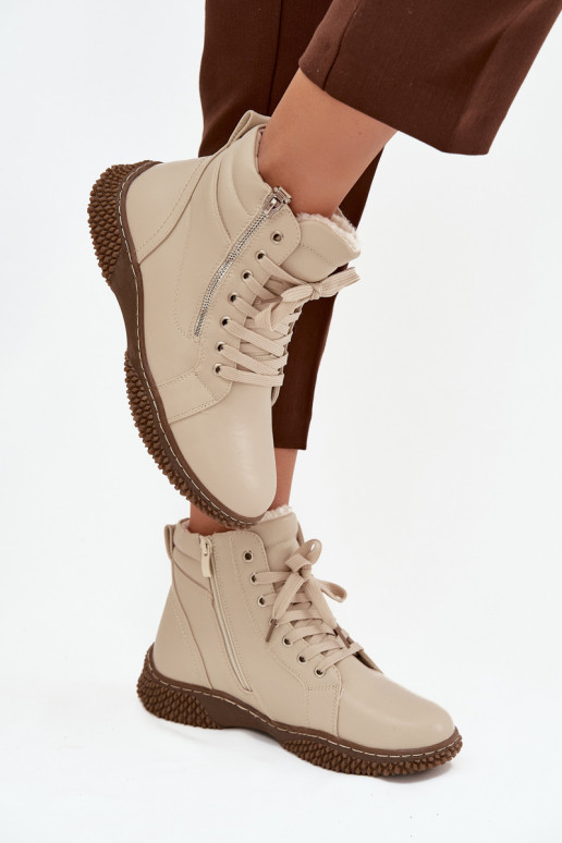 Bottes pour femmes réchauffer avec de la fourrure à l intérieur en cuir écologique beige Ulverina