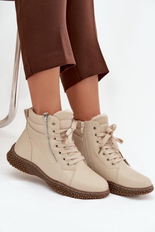 Bottes pour femmes réchauffer avec de la fourrure à l intérieur en cuir écologique beige Ulverina