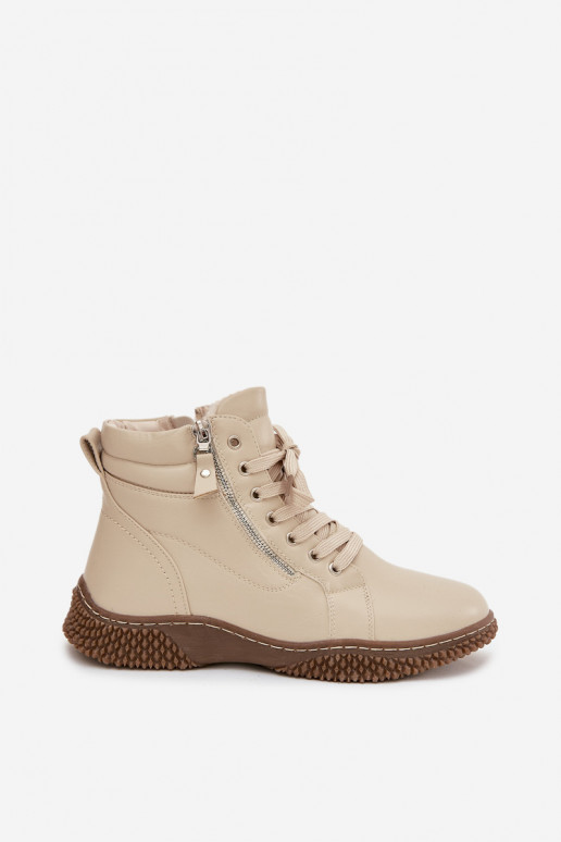 Bottes pour femmes réchauffer avec de la fourrure à l intérieur en cuir écologique beige Ulverina