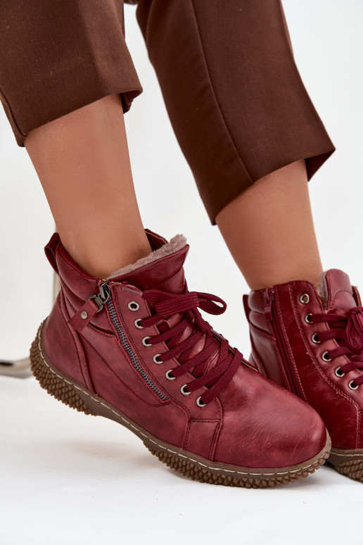 Bottes pour femmes réchauffer avec de la fourrure à l intérieur en cuir écologique Bourgogne Ulverina