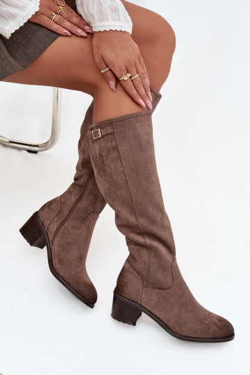 Bottes chaudes avec des talons avec boucles dorées Vinceza 58589 beige