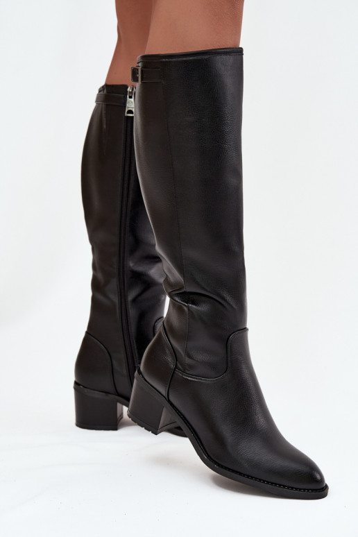 Bottes chaudes avec des talons avec boucles Vinceza 58589 couleur noire