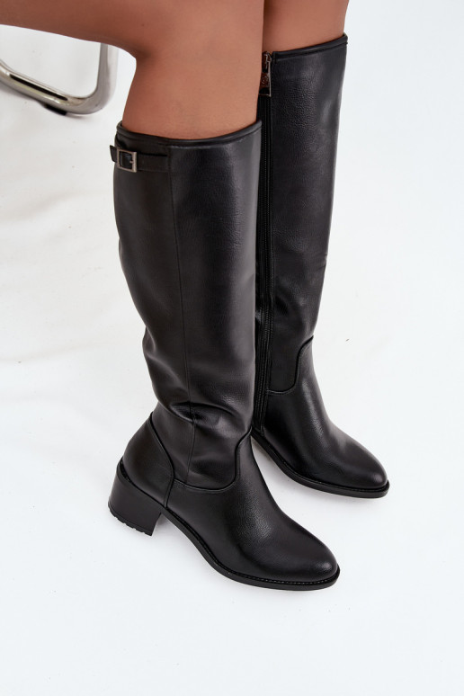 Bottes chaudes avec des talons avec boucles Vinceza 58589 couleur noire
