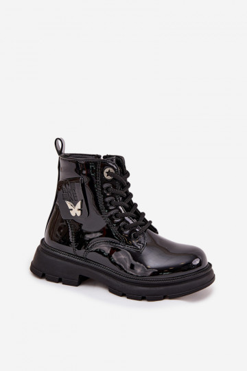 réchauffer Bottes Puéril Au Château avec effet vernis couleur noire Alverina