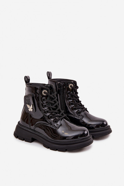 réchauffer Bottes Puéril Au Château avec effet vernis couleur noire Alverina