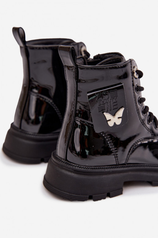 réchauffer Bottes Puéril Au Château avec effet vernis couleur noire Alverina