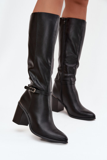 Bottes longues élégantes réchauffer avec des talons avec boucles Sergio Leone KZ25738 couleur noire 2