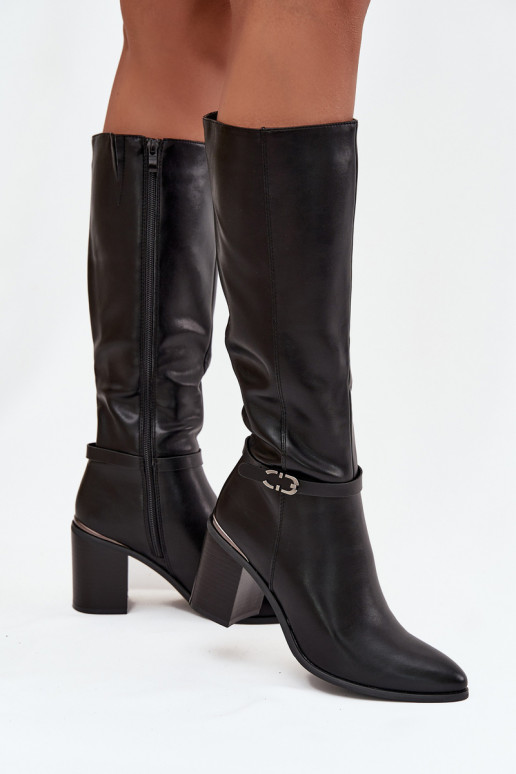 Bottes longues élégantes réchauffer avec des talons avec boucles Sergio Leone KZ25738 couleur noire Bottes longues élégantes réchauffer avec des talons avec boucles Sergio Leone KZ25738 couleur noire