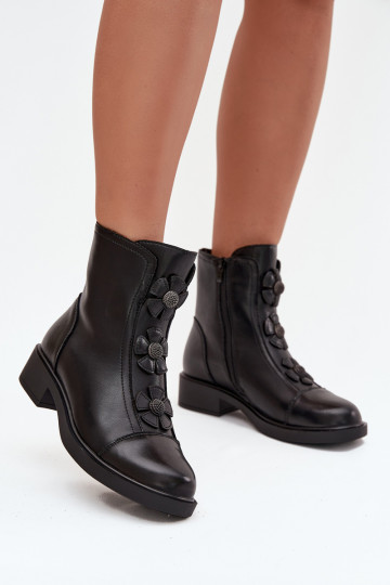 Peau Bottes pour femmes Avec des décorationsi avec des motifs florauxkami réchauffer couleur noire Belverine 2