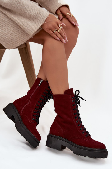 Bottines de travail FémininActivéturalnego en daim réchauffer Zazoo 4213 Bourgogne