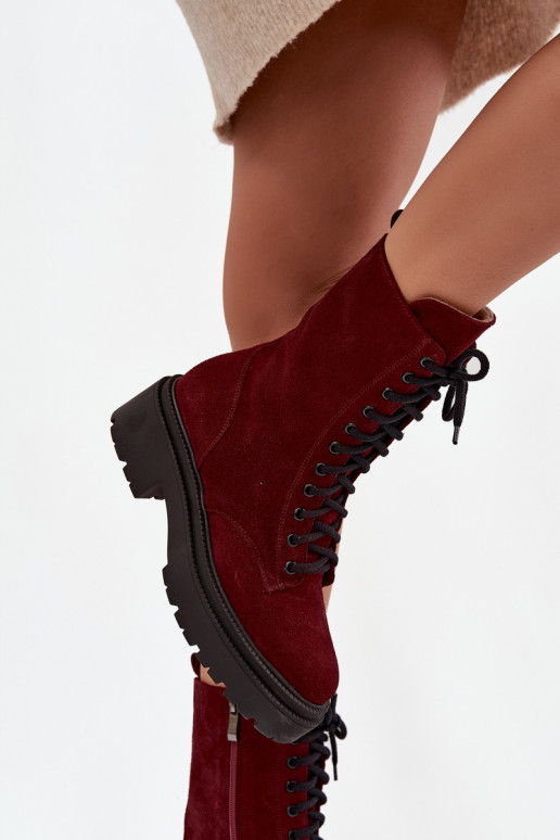 Bottines de travail FémininActivéturalnego en daim réchauffer Zazoo 4213 Bourgogne