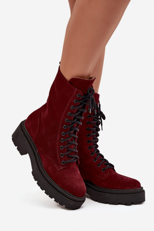 Bottines de travail FémininActivéturalnego en daim réchauffer Zazoo 4213 Bourgogne