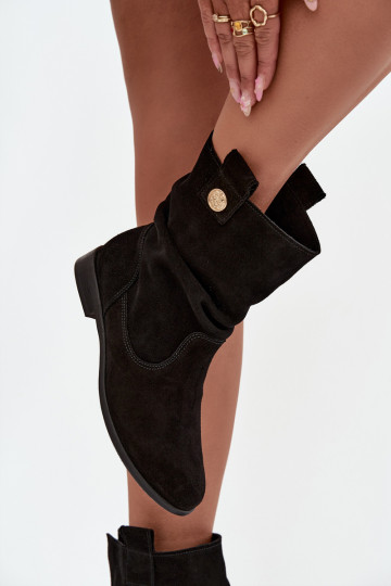 Peau Chaussures en daim Féminin Avec des volants réchauffer Zazoo 4210 couleur noire 2