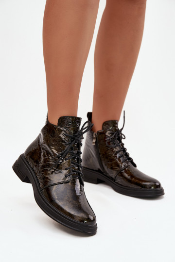 Peau avec effet vernis Bottes pour femmes réchauffer Au Château D&A LZ42-042 couleur dorée