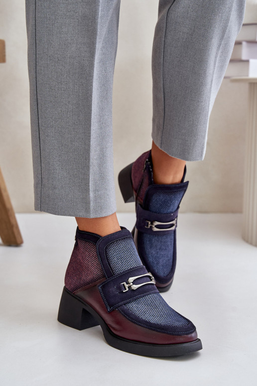 Peau Bottes pour femmes Sur des talons massifs avec des ornements Il fautciejka A6747-23 BourgogneÀo-bleu foncé Peau Bottes pour femmes Sur des talons massifs avec des ornements Il fautciejka A6747-23 BourgogneÀo-bleu foncé