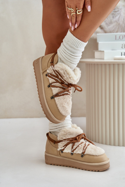 Faible Bottes de neige avec une plateforme avec un manteau de fourrure D.Franklin DFSH370011 beige