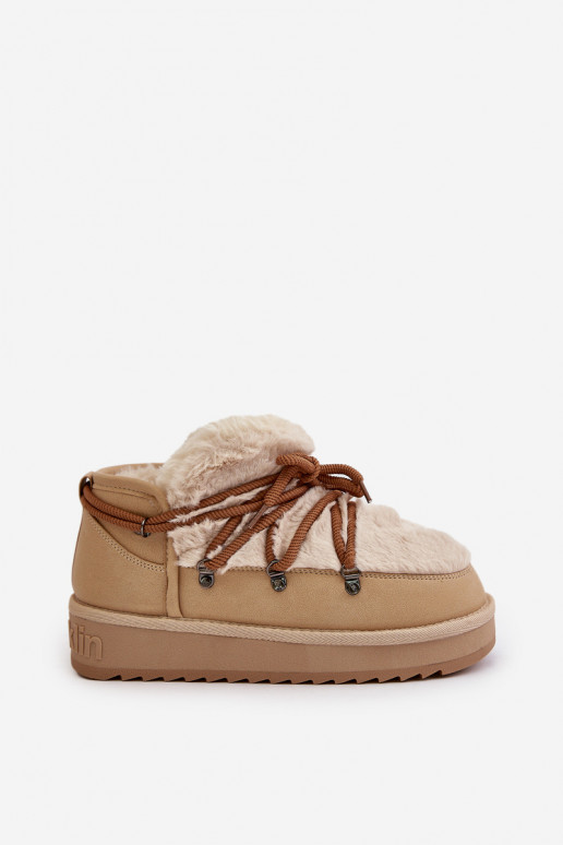 Faible Bottes de neige avec une plateforme avec un manteau de fourrure D.Franklin DFSH370011 beige