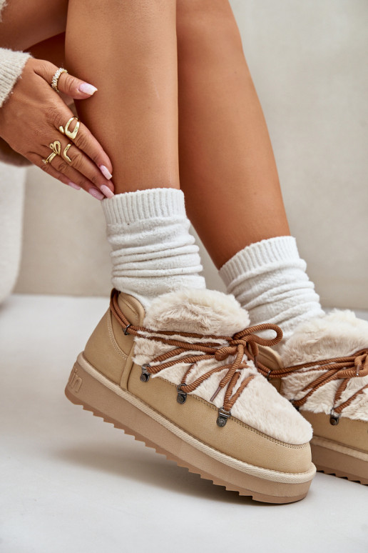 Faible Bottes de neige avec une plateforme avec un manteau de fourrure D.Franklin DFSH370011 beige