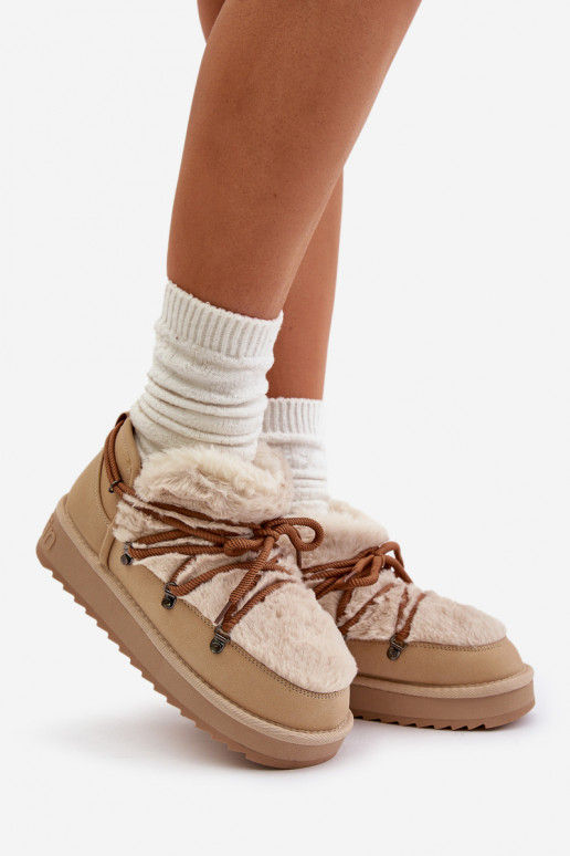 Faible Bottes de neige avec une plateforme avec un manteau de fourrure D.Franklin DFSH370011 beige