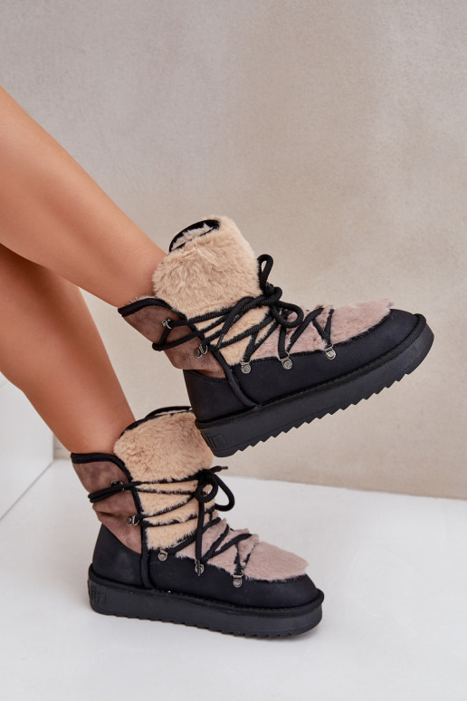 Bottes de neige Féminin avec un manteau de fourrure D.Franklin DFSH370012 couleur noire