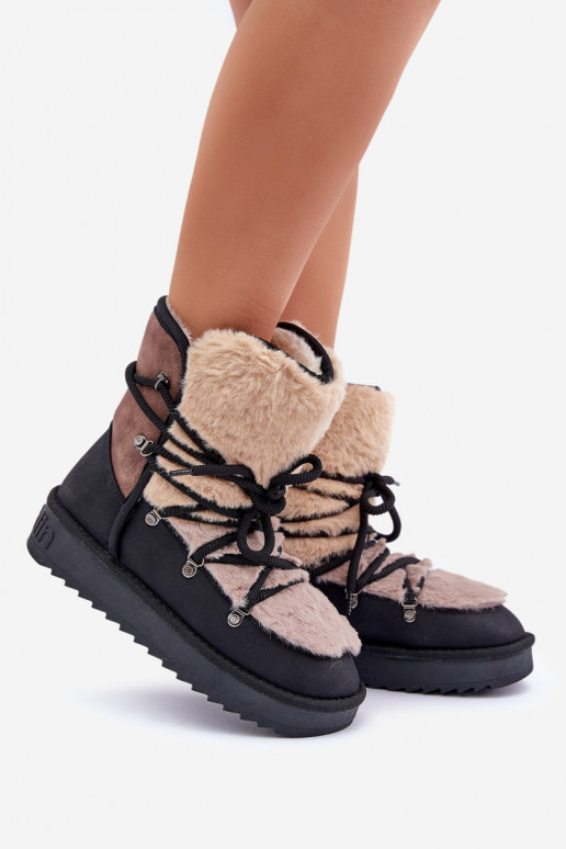 Bottes de neige Féminin avec un manteau de fourrure D.Franklin DFSH370012 couleur noire