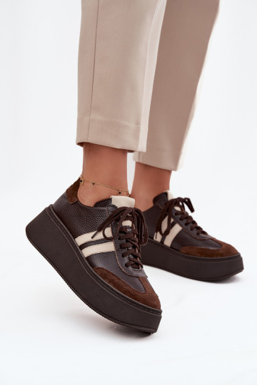 Peau Chaussures modèle baskets Féminin avec une plateforme Zazoo 3775 CzekoladoÀe