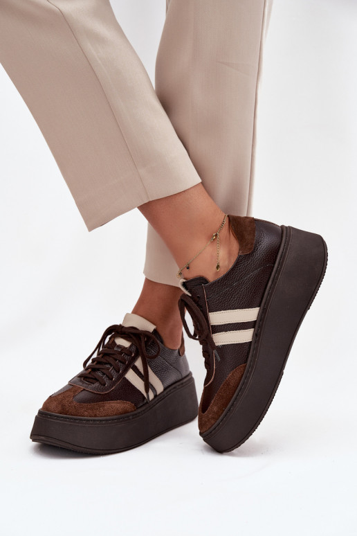 Peau Chaussures modèle baskets Féminin avec une plateforme Zazoo 3775 CzekoladoÀe