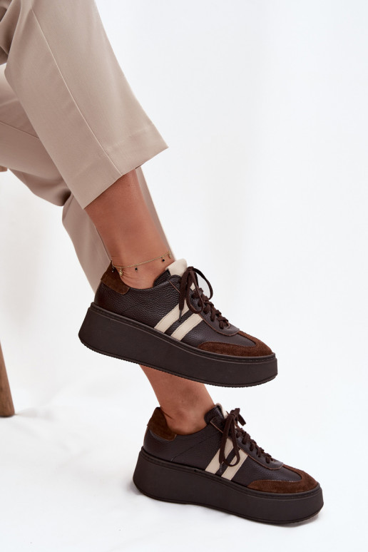 Peau Chaussures modèle baskets Féminin avec une plateforme Zazoo 3775 CzekoladoÀe