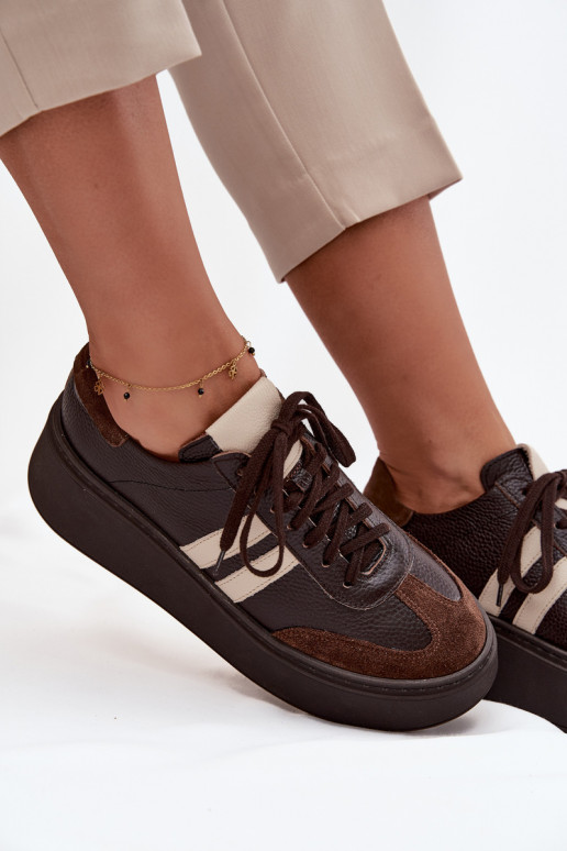 Peau Chaussures modèle baskets Féminin avec une plateforme Zazoo 3775 CzekoladoÀe