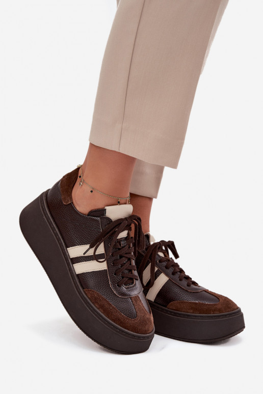 Peau Chaussures modèle baskets Féminin avec une plateforme Zazoo 3775 CzekoladoÀe