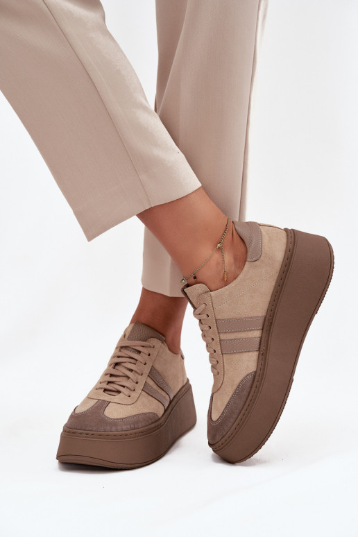 Peau en daim Chaussures modèle baskets Féminin avec une plateforme Zazoo 3775 beige