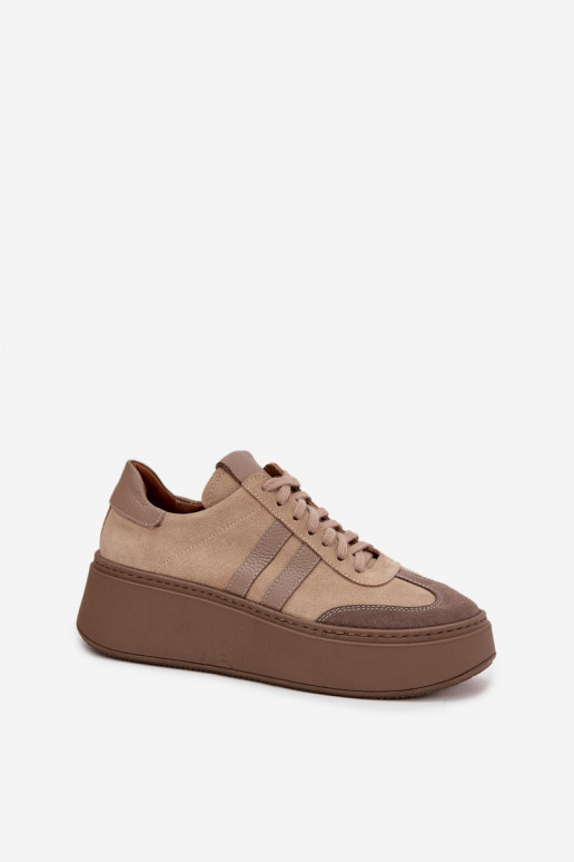 Peau en daim Chaussures modèle baskets Féminin avec une plateforme Zazoo 3775 beige