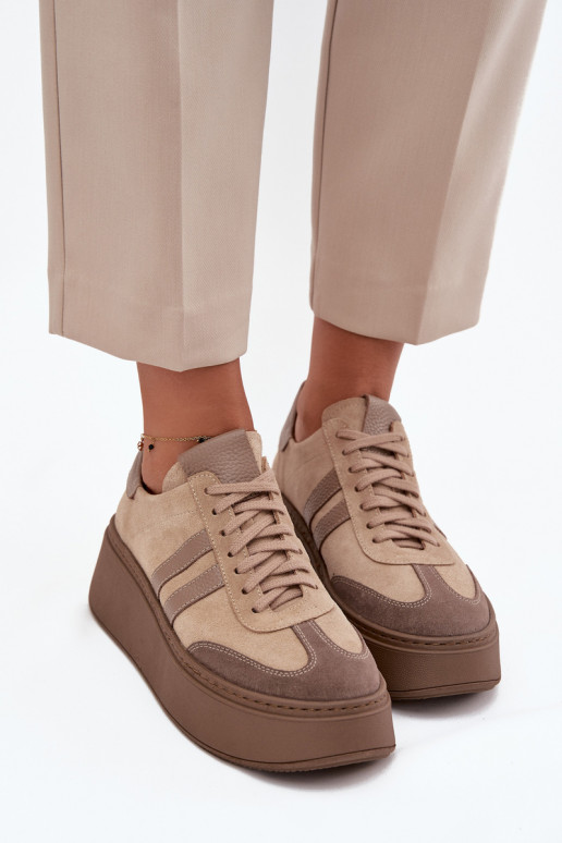 Peau en daim Chaussures modèle baskets Féminin avec une plateforme Zazoo 3775 beige