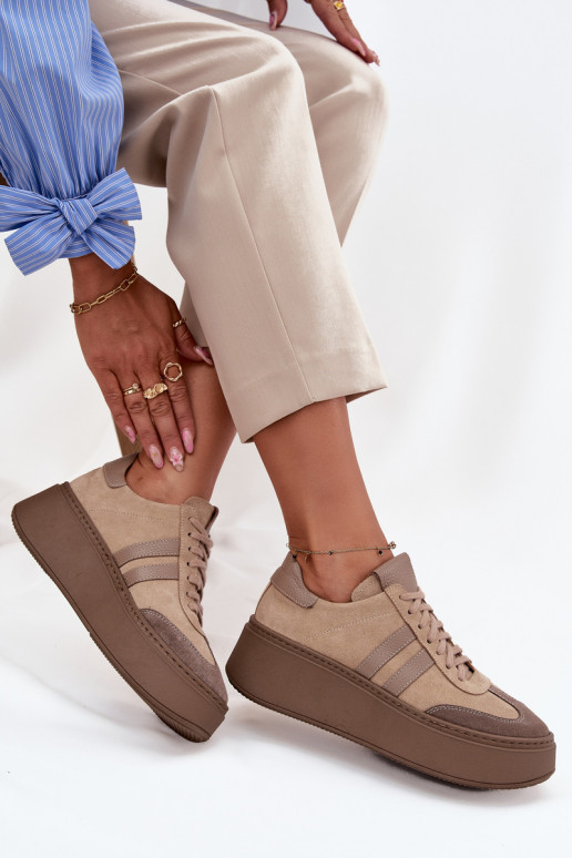 Peau en daim Chaussures modèle baskets Féminin avec une plateforme Zazoo 3775 beige