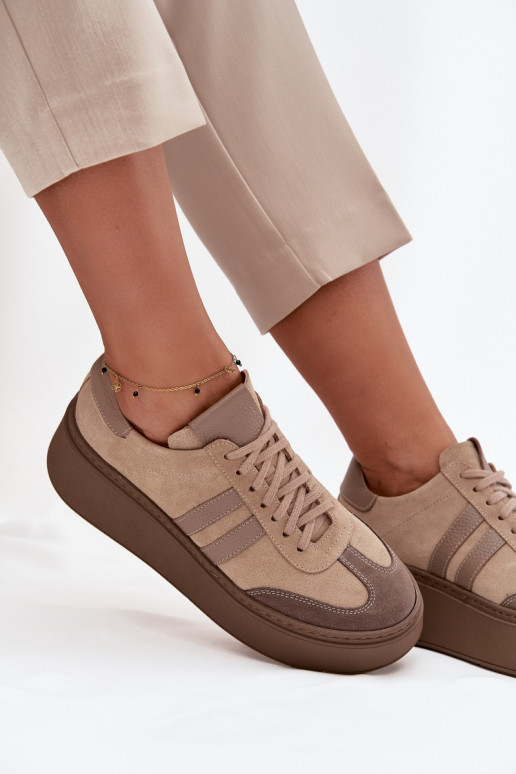 Peau en daim Chaussures modèle baskets Féminin avec une plateforme Zazoo 3775 beige