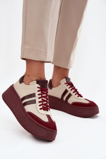 Peau Chaussures modèle baskets Féminin avec une plateforme Zazoo 3775 beige-Bourgogne 2