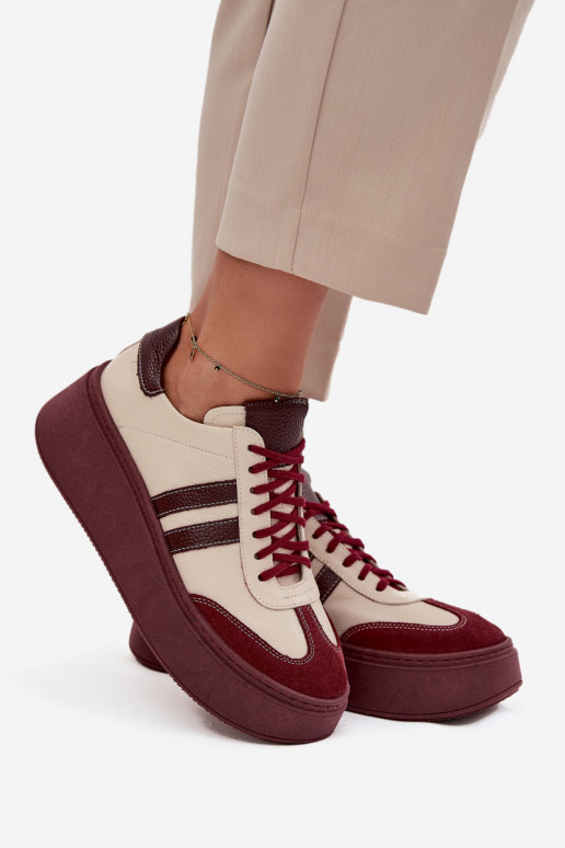 Peau Chaussures modèle baskets Féminin avec une plateforme Zazoo 3775 beige-Bourgogne