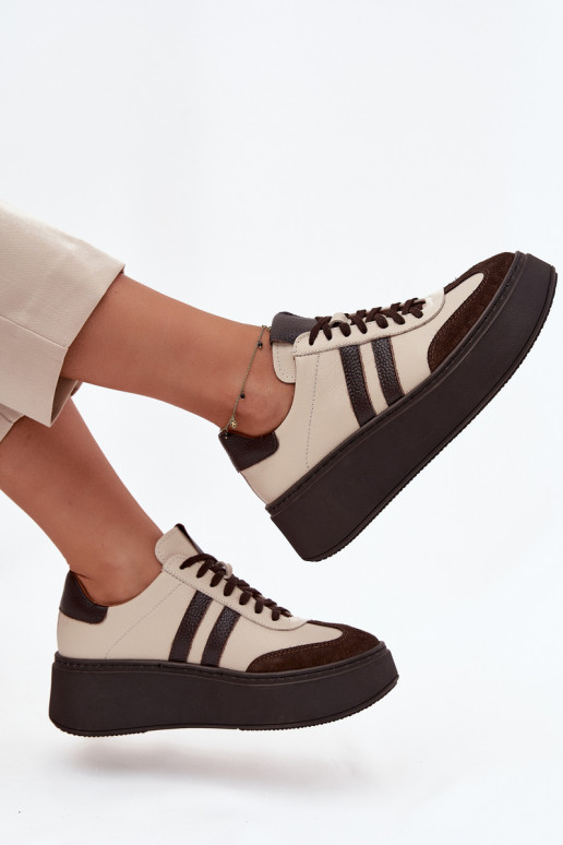 Peau Chaussures modèle baskets Féminin avec une plateforme Zazoo 3775 beige-CzekoladoÀe