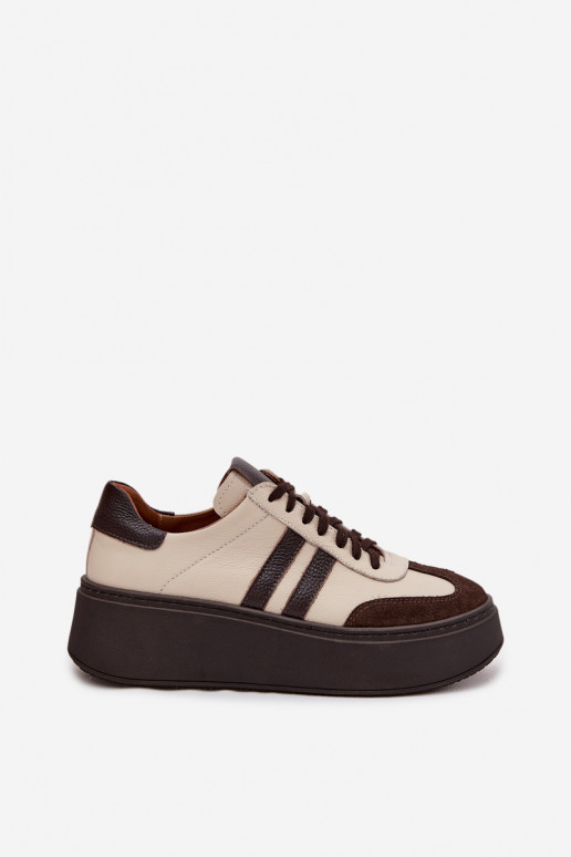 Peau Chaussures modèle baskets Féminin avec une plateforme Zazoo 3775 beige-CzekoladoÀe