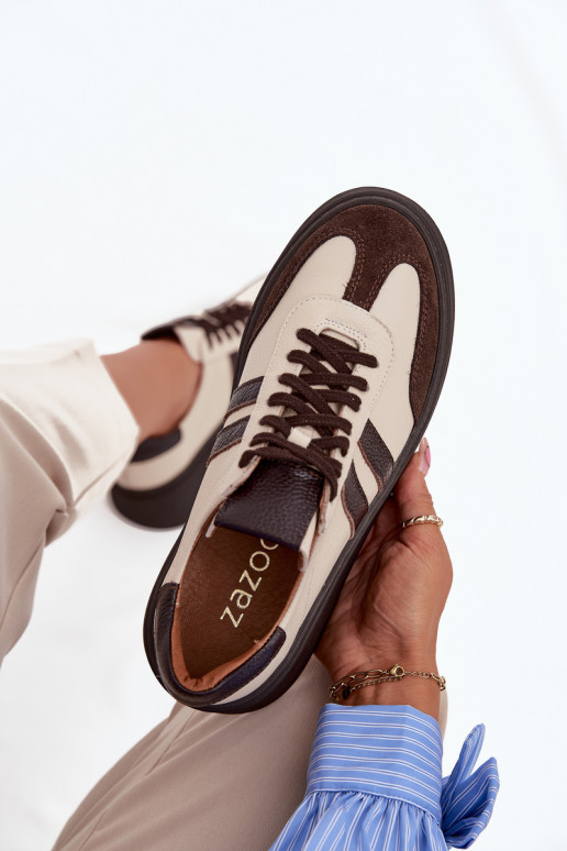 Peau Chaussures modèle baskets Féminin avec une plateforme Zazoo 3775 beige-CzekoladoÀe